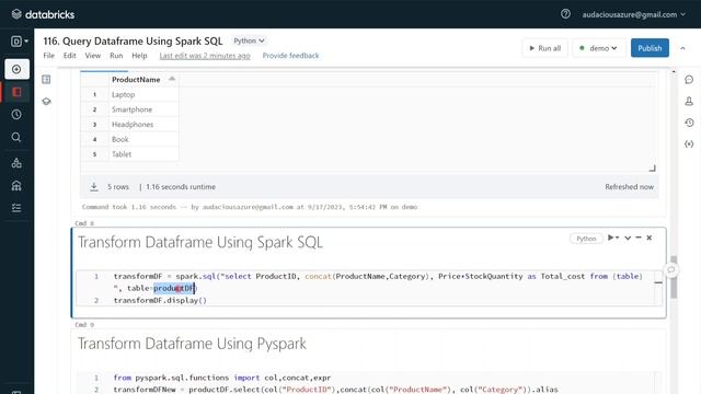 116. Databricks | Pyspark| Query Dataframe Using Spark SQL смотреть онлайн