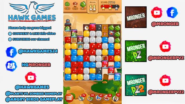 Angry Birds Blast Level 989 - 3 Stars Walkthrough, No Boosters смотреть онлайн