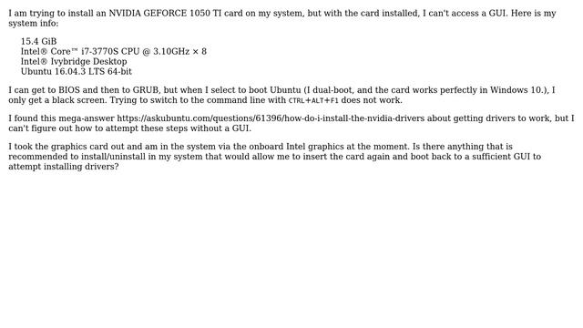 Ubuntu: Installing NVIDIA GEFORCE 1050 TI - Cannot Get To GUI смотреть онлайн