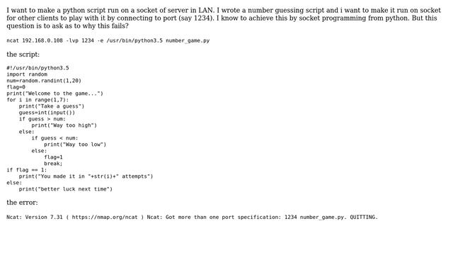 Runnning a python script on a socket with ncat? смотреть онлайн