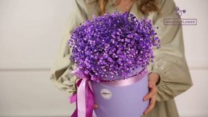 Букет из 10 сиреневых гипсофил в шляпной коробке
