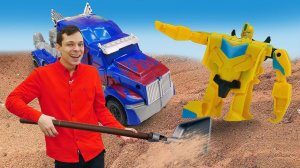 Роботы Трансформеры - Автоботы Бамблби и Оптимус в Мастерской Фёдора! - Сборник видео для мальчиков