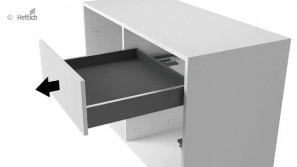 Механизм открывания фасада без ручек Push to open Silent для ящиков AvanTech YOU от Hettich.