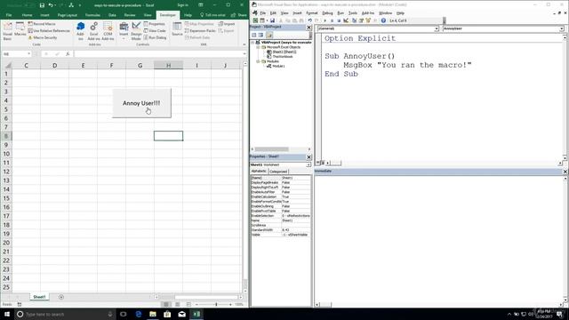 Excel Visual Basic Editor - Ways to Invoke A Procedure смотреть онлайн