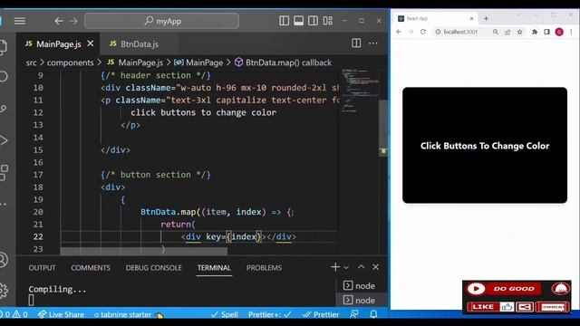 Using mapping techniques Change BgColor to BtnColor on button click with React Hooks for beginners смотреть онлайн