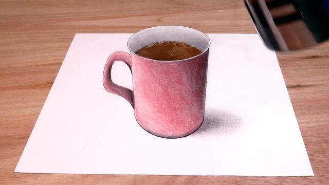 Easy 3D Trick Art - Coffee Cup Illusion Drawing! смотреть онлайн