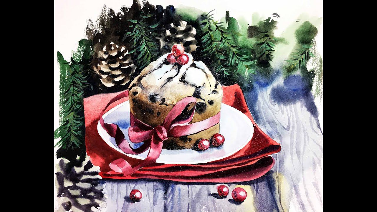 Мастер-класс по скетчингу «Рождественский кекс» | Как нарисовать кекс поэтапно смотреть онлайн