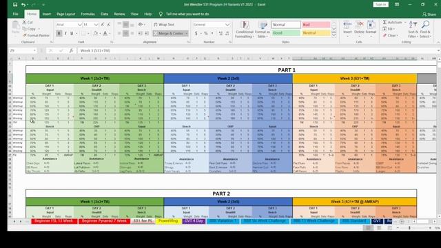 Popular Jim Wendler 5/3/1 Program Tutorial Excel Spreadsheet #jimwendler #531 #powerlifting #531