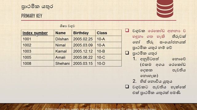 ප්රාථමික යතුර - primary key prathamika yathura - database O/L ICT sinhala смотреть онлайн