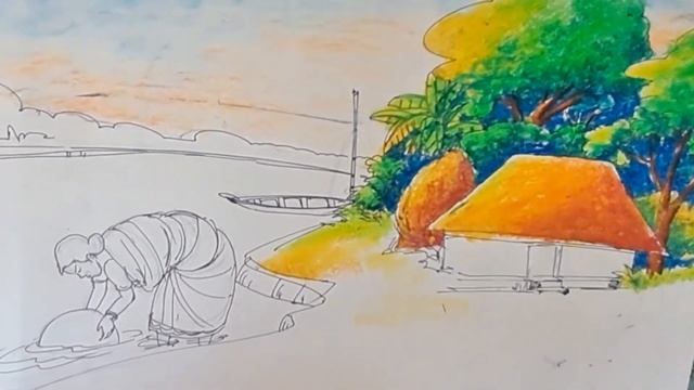 landscape drawing with oil pastel. kabbyo art academy ll ✍️✍️✍️ смотреть онлайн