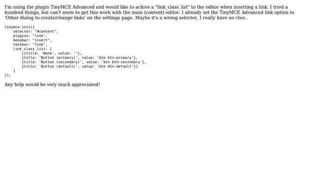 Wordpress: TinyMCE Advanced Link Class List on the main editor смотреть онлайн