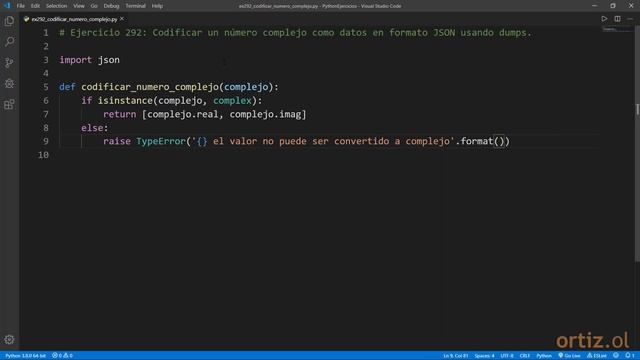 Python - Ejercicio 292: Codificar un Número Complejo como Datos en Formato JSON usando dumps смотреть онлайн