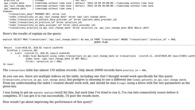 Databases: How to optimize query with max on Postgres? смотреть онлайн