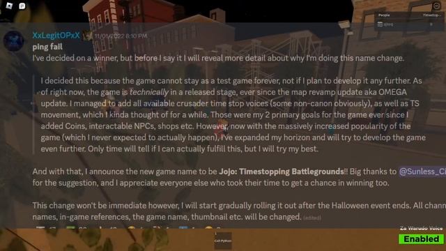 Why Za Warudo Test's Name was Changed to JoJo Timestop Battlegrounds смотреть онлайн