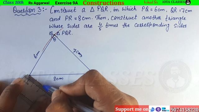 Construct a triangle PQR, in which pq=6cm, qr=7cm and pr=8cm | Rs Aggarwal Class 10 Ex-9A Question смотреть онлайн
