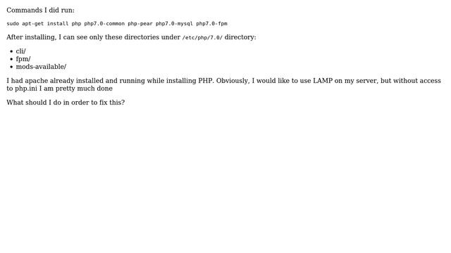 I installed PHP7 but apache2 directory in /etc is not created. Now what? смотреть онлайн