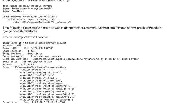 No module named preview, FormPreview Django Module смотреть онлайн