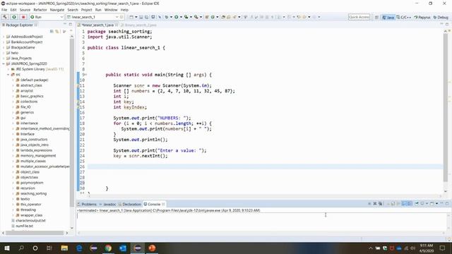linear search technique in Java смотреть онлайн