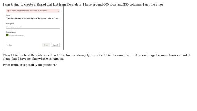 Sharepoint: Unable to create SharePoint List from Excel data due to JSON parse error смотреть онлайн