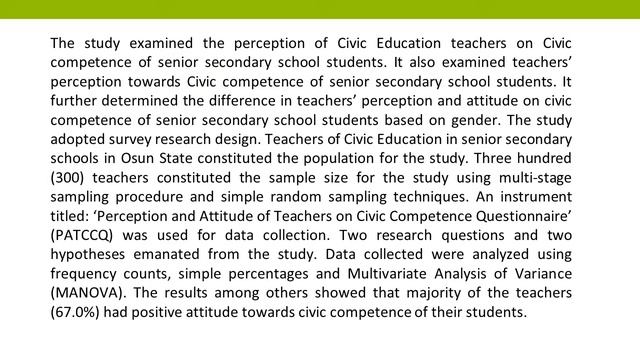 Perception and Attitude of Civic Education Teachers on Civic Competence of Senior Secondary School смотреть онлайн