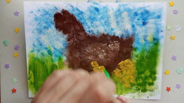 Как нарисовать цыплят и курочку. рисунок губкой для мытья посуды смотреть онлайн