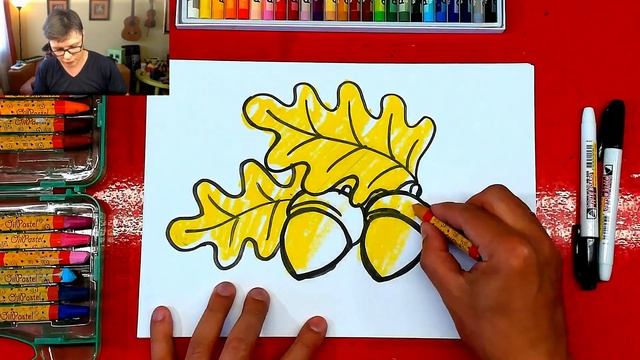 Как нарисовать ЖЕЛУДИ осенью и листочки ДУБА смотреть онлайн