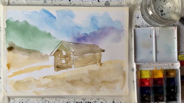 Watercolor landscape log cabin | Victor Seremet смотреть онлайн