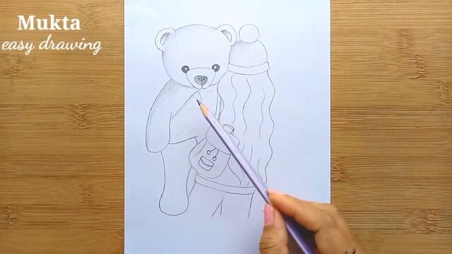 How to draw girl holding a teddy bear || Pencil Sketch || Art Tutorial смотреть онлайн