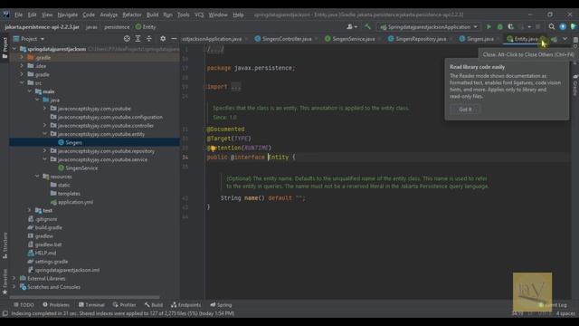 #CRUD API Part - 4 | Entity layer | class Singers | Java concepts by Jay tutorial | смотреть онлайн