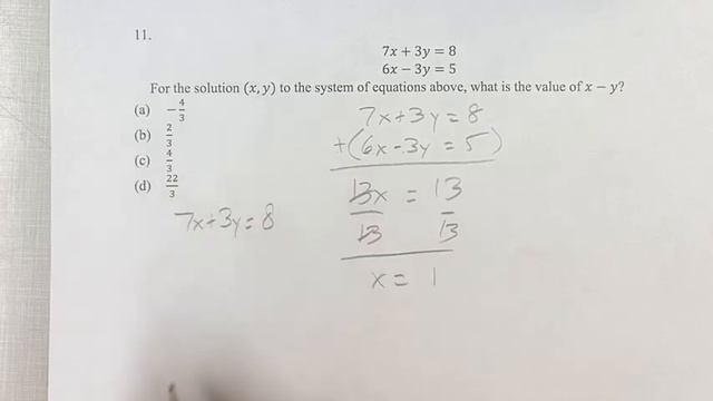 11. 7x+3y=8 6x-3y=5 For the solution (x,y) to the system of equations above, what is the value of x смотреть онлайн