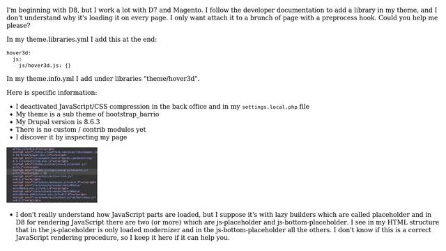 Drupal: Why is my theme library load on every page?