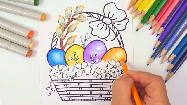 Пасхальная корзина Как нарисовать открытку к Пасхе смотреть онлайн