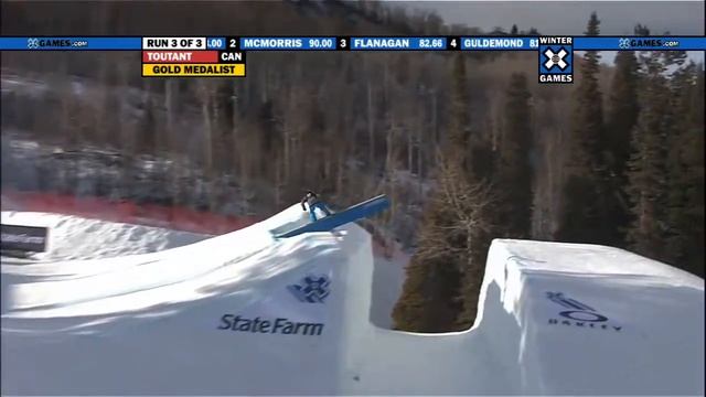 Сноуборд.Winter X Games 15 - Sebastien Toutant Gold Medal Snowboard Slopestyle