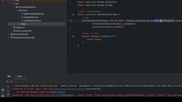 NullPointerException on Enum in Java смотреть онлайн