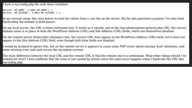 Wordpress: Remote server does not read `WP_HOME` from wp-config.php when local server does смотреть онлайн