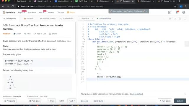 Construct Binary Tree from Preorder and Inorder Traversal- LeetCode- Python Solution смотреть онлайн