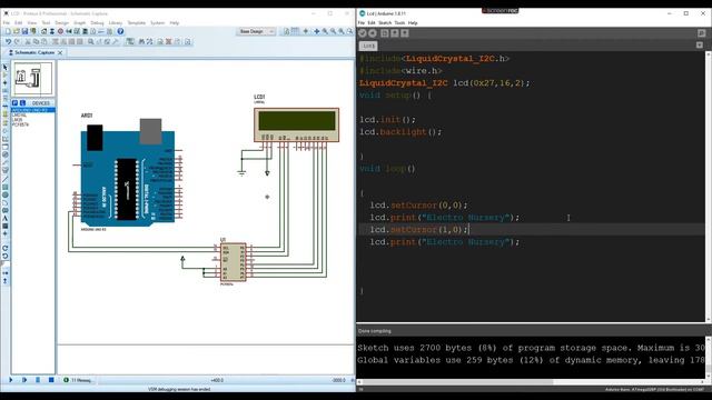 LCD Display with Arduino Uno I2C Bus Connection Proteus Simulation смотреть онлайн