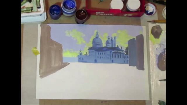 Рисунок Венеции гуашью. Быстрый набросок для начинающих. смотреть онлайн