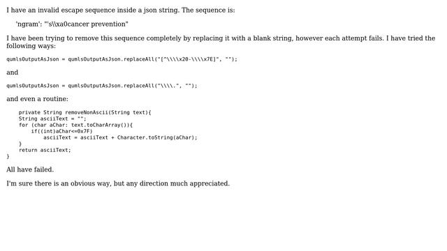 Removing an invalid escape sequence from a Java String смотреть онлайн