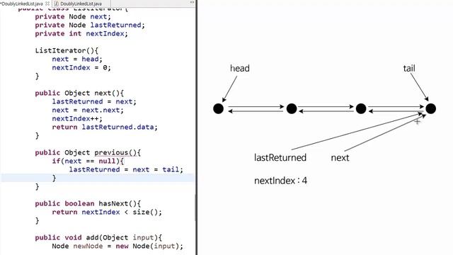 Doubly Linked List - Java 구현 5 : iterator has previous смотреть онлайн