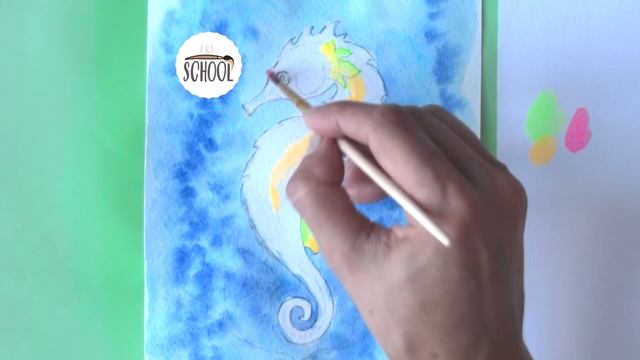 Как нарисовать морского конька акварелью / Уроки рисования | Art School смотреть онлайн
