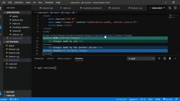 GIT - HOW TO RESOLVE CONFLICTS IN VS CODE?