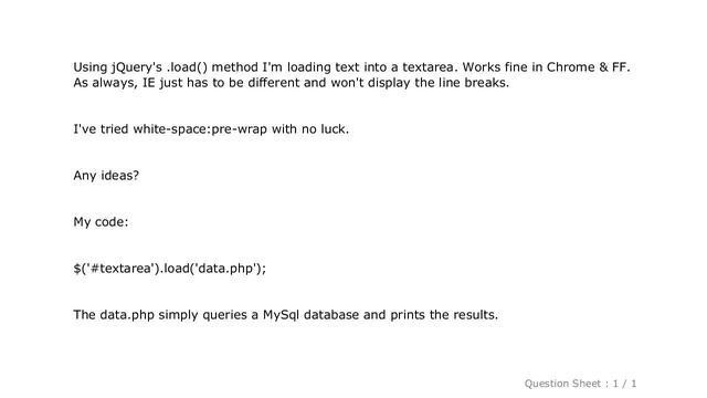 HTML : Line breaks won't display in textarea in IE смотреть онлайн