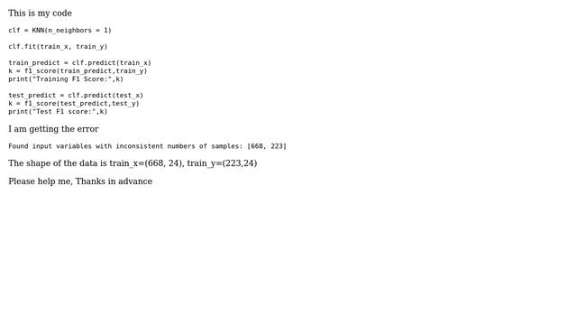 Error while fitting the data in KNN in python смотреть онлайн