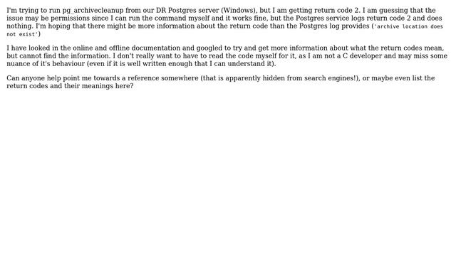 DevOps & SysAdmins: What do the return codes mean for pg_archivecleanup? смотреть онлайн