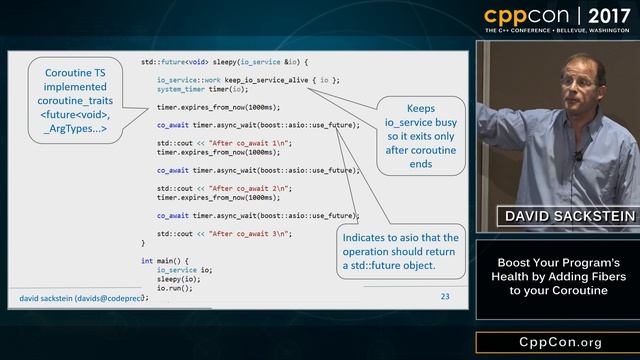 CppCon 2017: David Sackstein “Boost Your Program’s Health by Adding Fibers to your Coroutine” смотреть онлайн