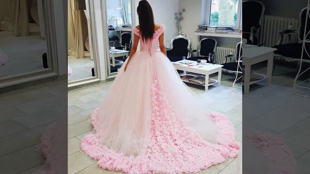 Ball Gown Off shoulder Pink Tulle Flowers Wedding Dresses,Pink Quinceanera Dresses OK224 смотреть онлайн