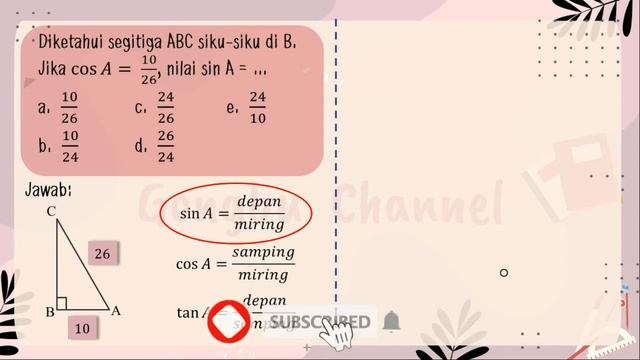 Diketahui segitiga ABC siku-siku di B. Jika cos A = 10/26, nilai sin A = ... смотреть онлайн
