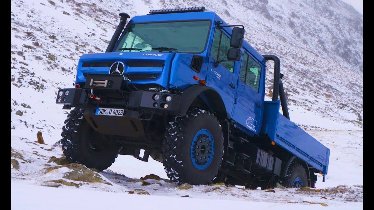 Mercedes Unimog U 4023 2019 года Вождение по снегу по бездорожью. смотреть онлайн