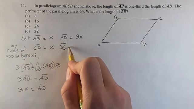 11. In parallelogram ABCD shown above, the length of (AB) is one-third the length of (AD) The смотреть онлайн